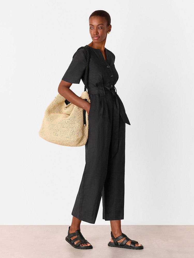 Whistles Black Fiona 100% Linen Button Jumpsuit - Image 1 of 5