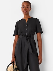 Whistles Black Fiona 100% Linen Button Jumpsuit - Image 3 of 5