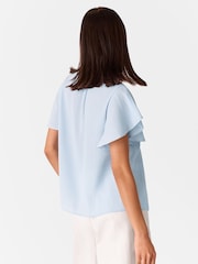 Whistles Blue Frill Sleeve Tie Front Blouse - Image 2 of 5