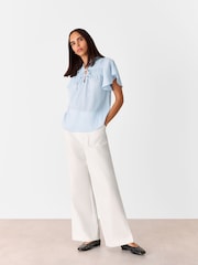 Whistles Blue Frill Sleeve Tie Front Blouse - Image 3 of 5