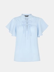 Whistles Blue Frill Sleeve Tie Front Blouse - Image 4 of 5