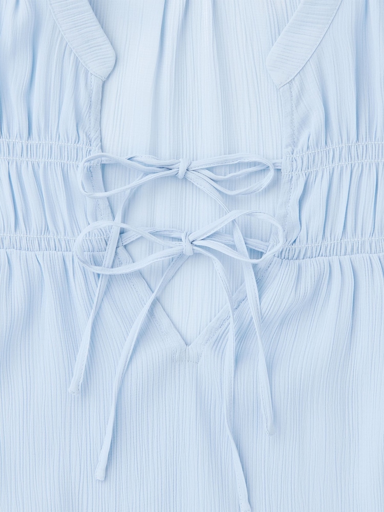 Whistles Blue Frill Sleeve Tie Front Blouse - Image 5 of 5