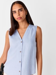 Whistles Blue Laura 100% Linen Tank - Image 1 of 1