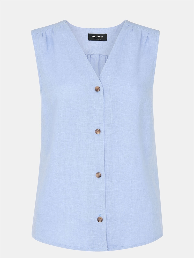 Whistles Blue Laura 100% Linen Tank - Image 5 of 5