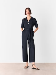 Whistles Blue Button Front Jumpsuit - Image 1 of 5