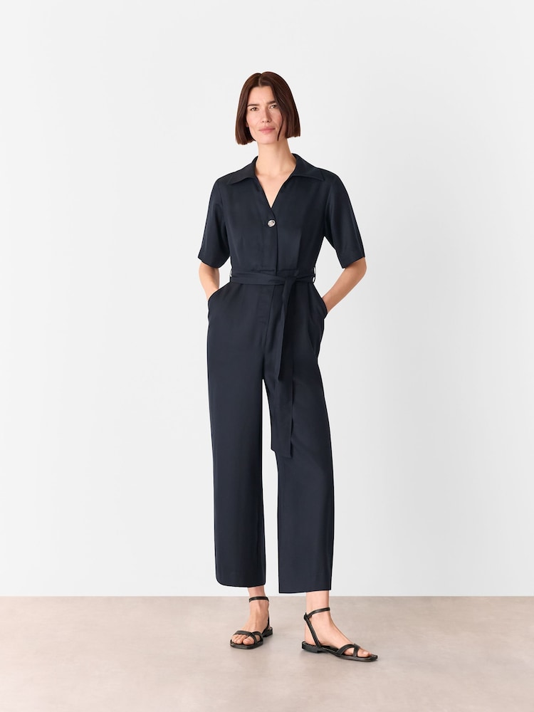 Whistles Blue Button Front Jumpsuit - Image 1 of 5