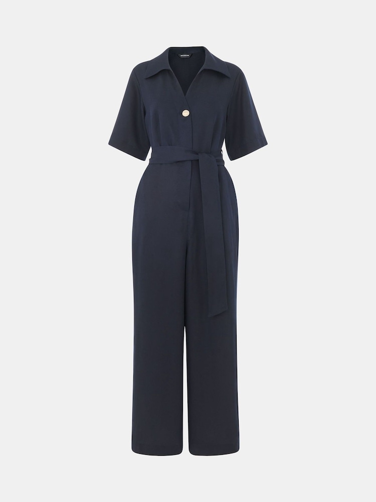 Whistles Blue Button Front Jumpsuit - Image 5 of 5