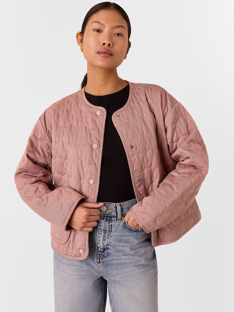 Whistles Pink Petite Maya Cotton Quilted Jacket - Image 1 of 4