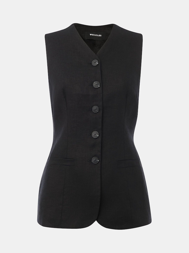 Whistles Black Petite Molly 100% Linen Waistcoat - Image 5 of 5