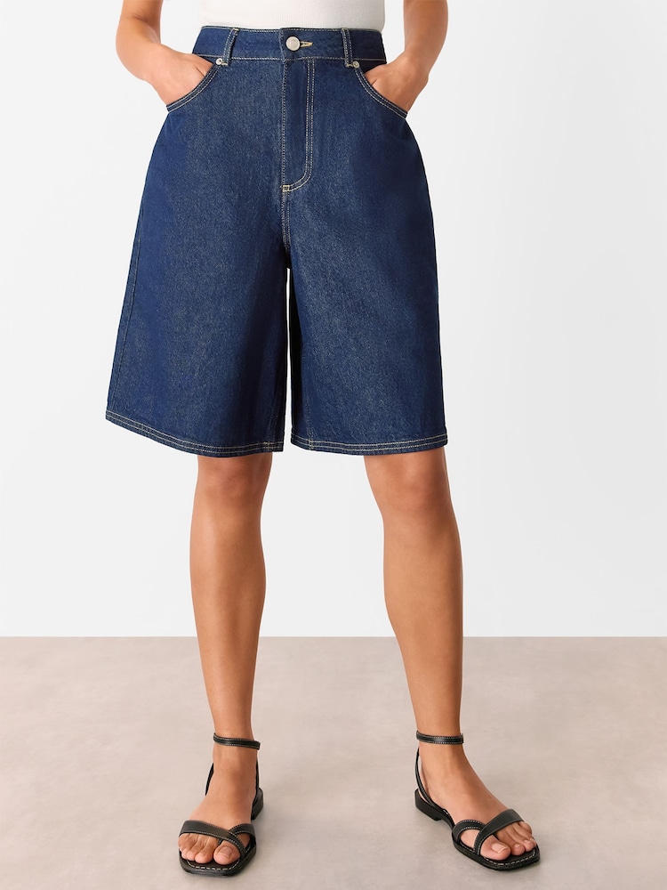 Whistles Dark Denim 100% Cotton Authentic Knee Length Shorts - Image 1 of 5