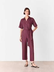 Whistles Purple Button Front Jumpsuit - Image 1 of 5