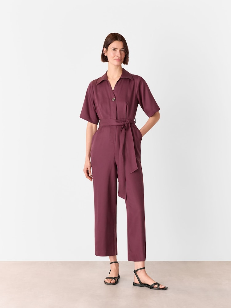 Whistles Purple Button Front Jumpsuit - Image 1 of 5
