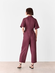Whistles Purple Button Front Jumpsuit - Image 2 of 5