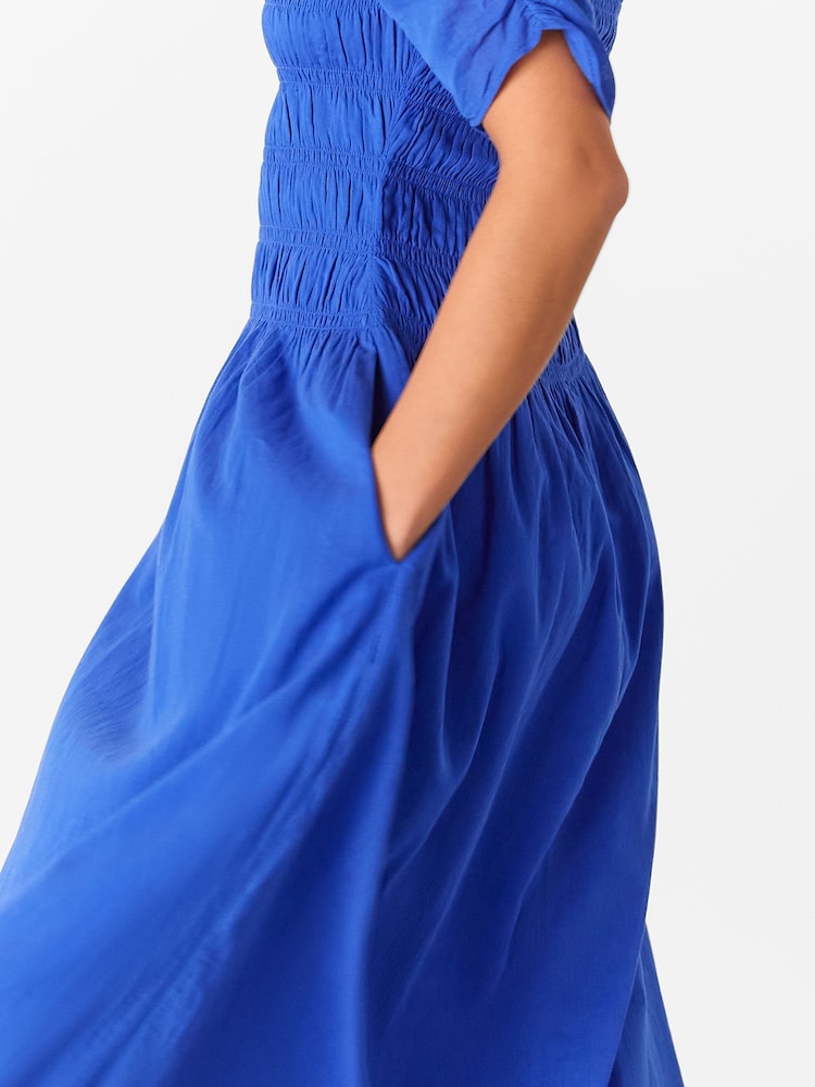 Whistles Blue 100% Cotton Petite Avery Smocked Dress - Image 4 of 4