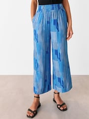 Whistles Blue Stripe Print Cropped Trousers - Image 1 of 5