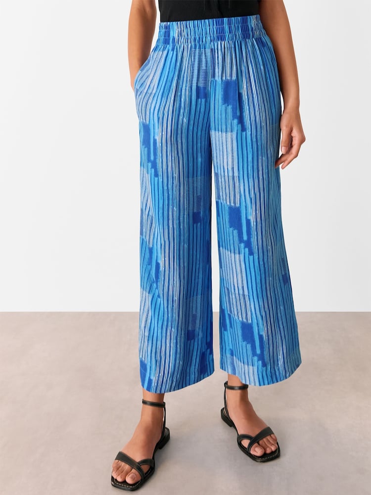 Whistles Blue Stripe Print Cropped Trousers - Image 1 of 5