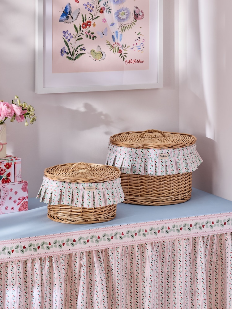 Cath Kidston Set of 2 Pink Wicker Storage Boxes with Fabric Lining - Image 1 of 5 Cath Kidston Set of 2 Pink Wicker Storage Boxes with Fabric Lining - Image 1 of 5