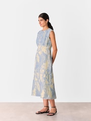 Whistles Blue Devore Swirl Velvet Midi Dress - Image 1 of 5