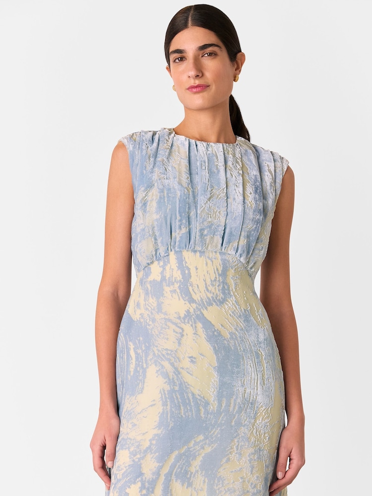 Whistles Blue Devore Swirl Velvet Midi Dress - Image 2 of 5