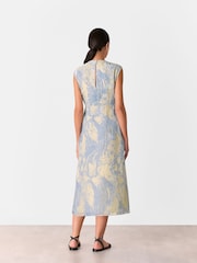 Whistles Blue Devore Swirl Velvet Midi Dress - Image 3 of 5