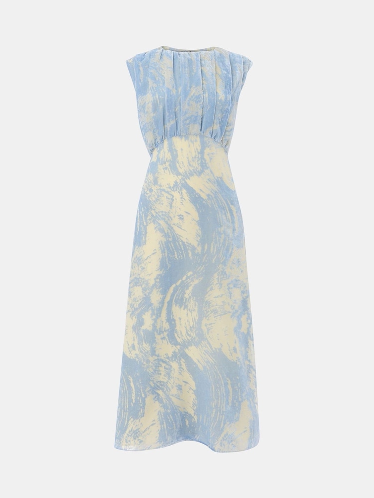 Whistles Blue Devore Swirl Velvet Midi Dress - Image 5 of 5