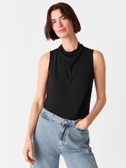 Whistles Black Cowl Neck Detail Tank Top - Image 1 of 5