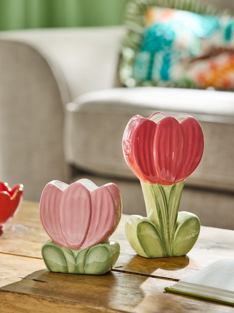 Lucy Tiffney Set of 2 Pink Tulip Vases - Image 2 of 5 Lucy Tiffney Set of 2 Pink Tulip Vases - Image 2 of 5