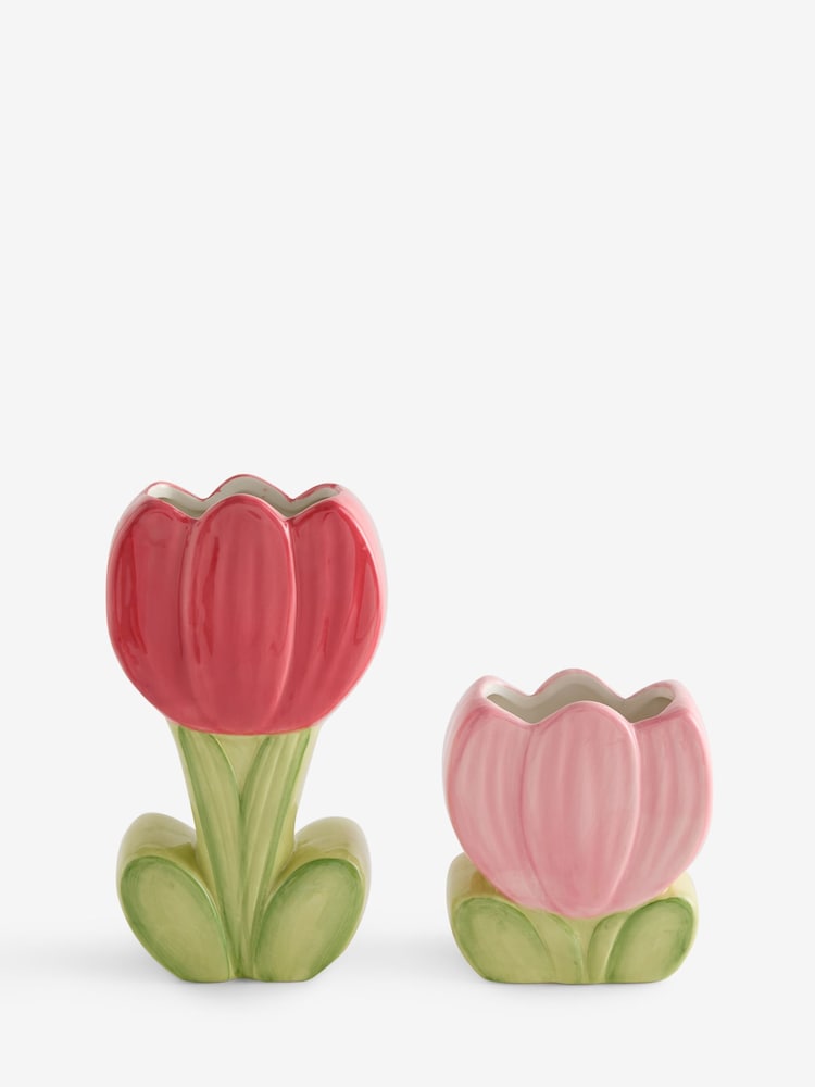 Lucy Tiffney Set of 2 Pink Tulip Vases - Image 5 of 5 Lucy Tiffney Set of 2 Pink Tulip Vases - Image 5 of 5