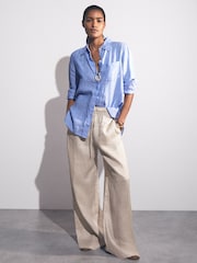 Reiss Neutral Willow Petite Linen-Blend Wide-Leg Trousers - Image 1 of 7
