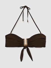 Reiss Chocolate Carina Removable Strap Bandeau Bikini Top - Image 2 of 7