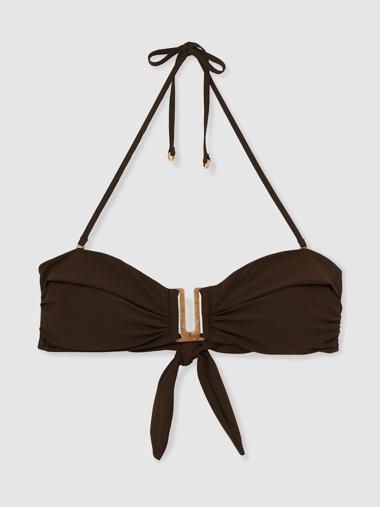 Reiss Chocolate Carina Removable Strap Bandeau Bikini Top - Image 2 of 7