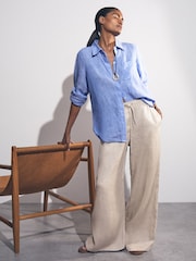 Reiss Neutral Willow Linen-Blend Wide-Leg Trousers - Image 1 of 6