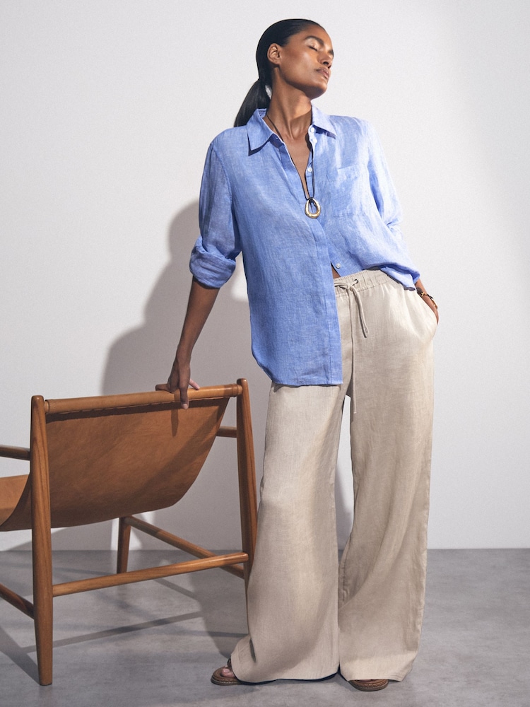 Reiss Neutral Willow Linen-Blend Wide-Leg Trousers - Image 1 of 6
