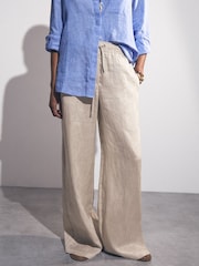 Reiss Neutral Willow Linen-Blend Wide-Leg Trousers - Image 3 of 6