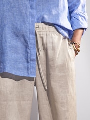 Reiss Neutral Willow Linen-Blend Wide-Leg Trousers - Image 4 of 6