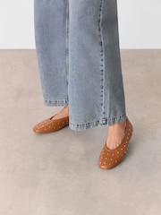 Whistles Natural Karina Studded Ballet Pumps - Image 1 of 4