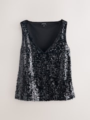Black Sequin V-Neck Top - Image 1 of 1