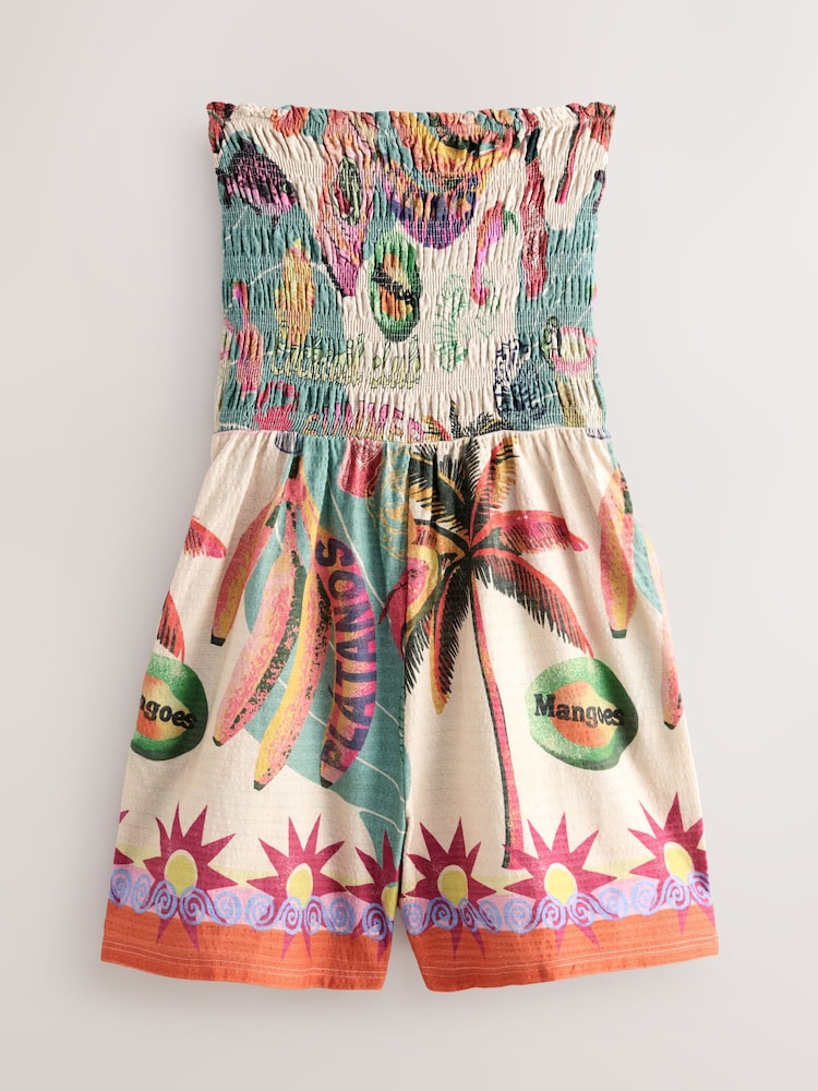 Green/Pink Bandeau Shirred Playsuit - Image 1 of 3
