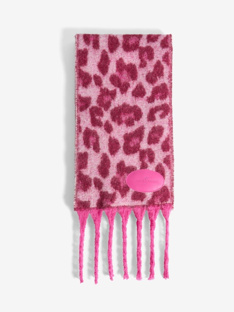 Love & Roses Burgundy Leopard Print Brushed Scarf - Image 1 of 3