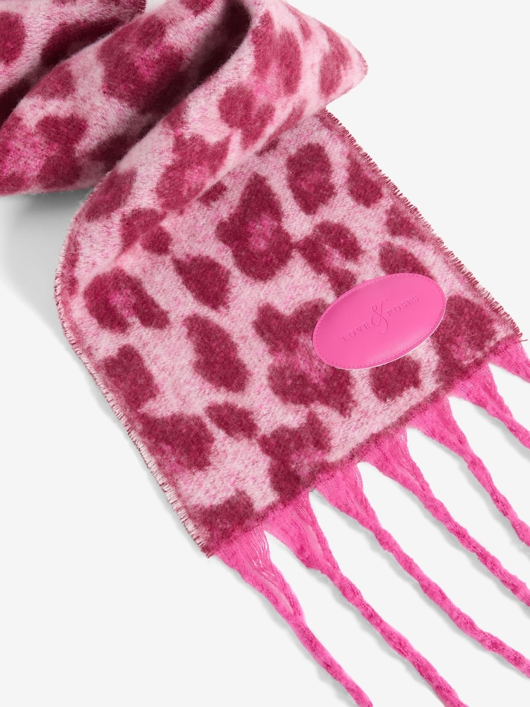 Love & Roses Burgundy Leopard Print Brushed Scarf - Image 3 of 3