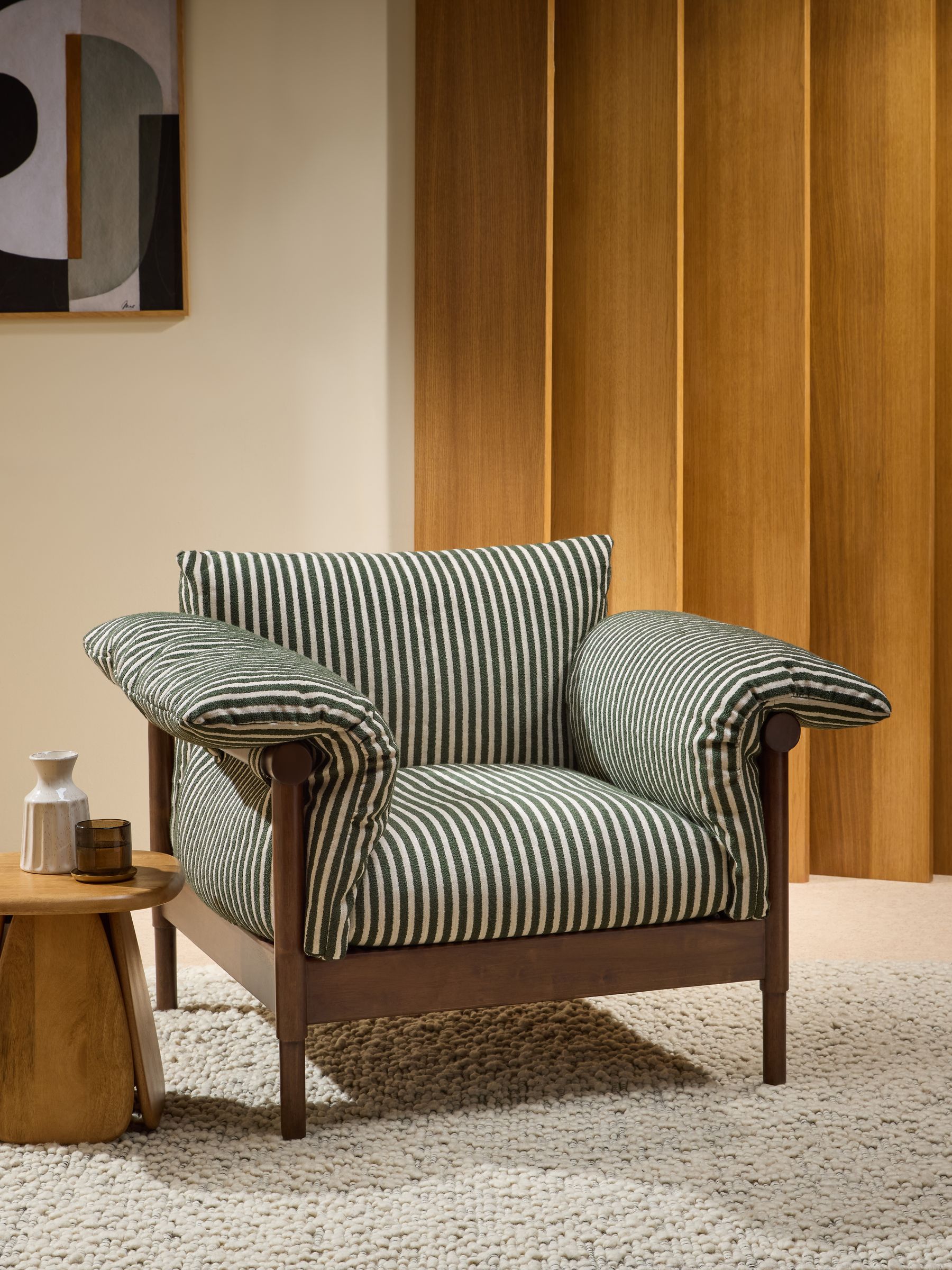 MADE.COM Dark Green Boucle Stripe Solen Accent Chair