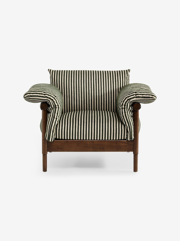 MADE.COM Dark Green Boucle Stripe Solen Accent Chair - Image 1 of 2 MADE.COM Dark Green Boucle Stripe Solen Accent Chair - Image 1 of 2