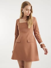 River Island Brown Square Neck Mini Dress - Image 1 of 4