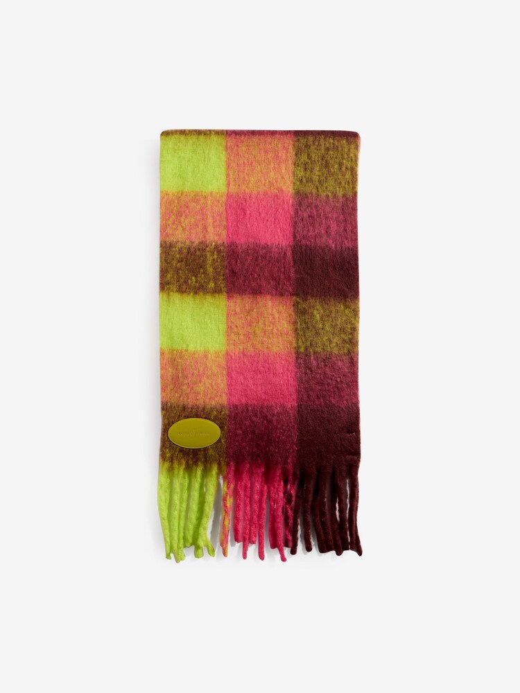 Love & Roses Lime and Pink Check Brushed Scarf - Image 1 of 3