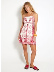 River Island Red 100% Cotton Shell Printed Mini Dress - Image 1 of 4