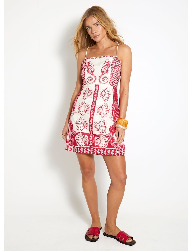 River Island Red 100% Cotton Shell Printed Mini Dress - Image 1 of 4