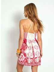 River Island Red 100% Cotton Shell Printed Mini Dress - Image 2 of 4