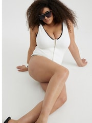 River Island White Zip Textured Swimsuit - Image 5 of 6