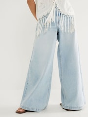 River Island Blue Petite 100% Cotton Low Rrise Baggy Jeans - Image 2 of 3