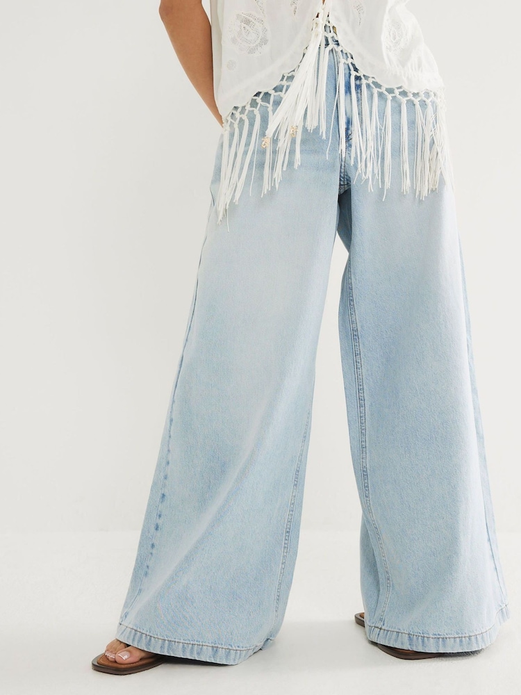 River Island Blue Petite 100% Cotton Low Rrise Baggy Jeans - Image 2 of 3